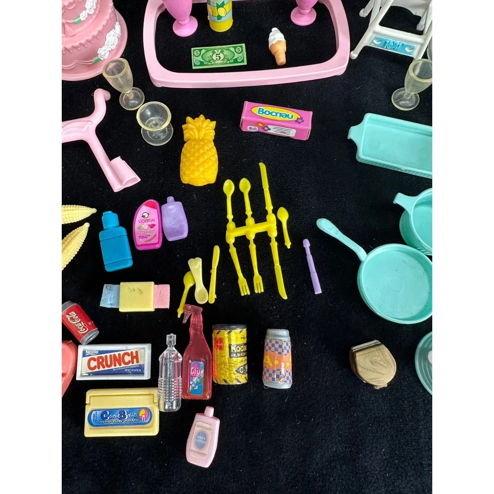 Vintage Dollhouse Accessory Lot Barbie Food Dishes Cups Plates Fire Pit Cake